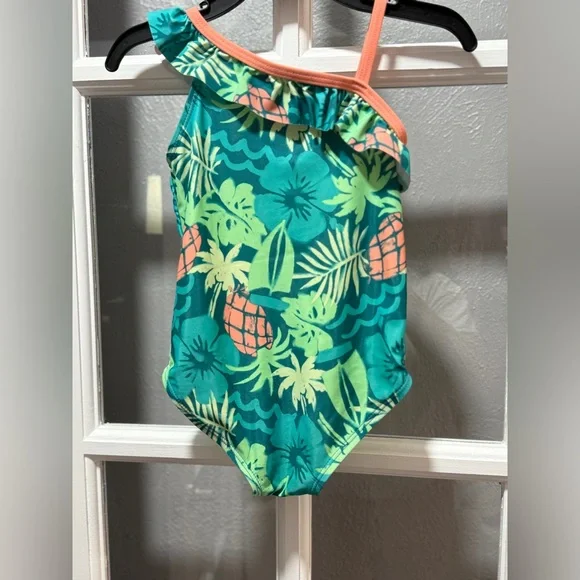 Carter's Tropical Green and Orange Girls Swim One Piece - Picture 7 of 7